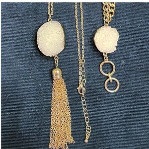 Gold and White Druzzy Quartz Necklace and Bracelet Set